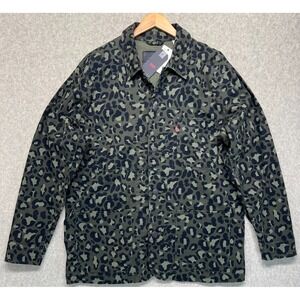 NWT Levi's Mens Engineer Jean Jacket Olive Green Cheetah Print Regular Fit Large
